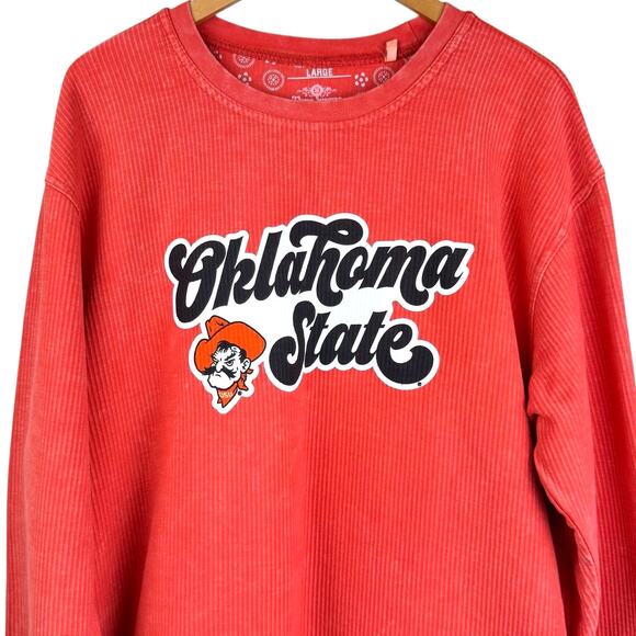 Oklahoma State Orange Corded Long Sleeve Thumbhole Crewneck Pullover Thick Shirt - Picture 3 of 8